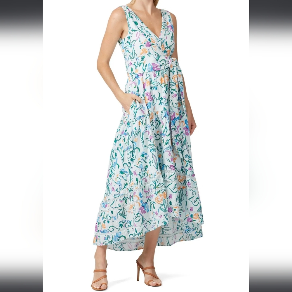 Tanya Taylor V-Neck Floral Midi Neves Dress Women's Size 6 EUC